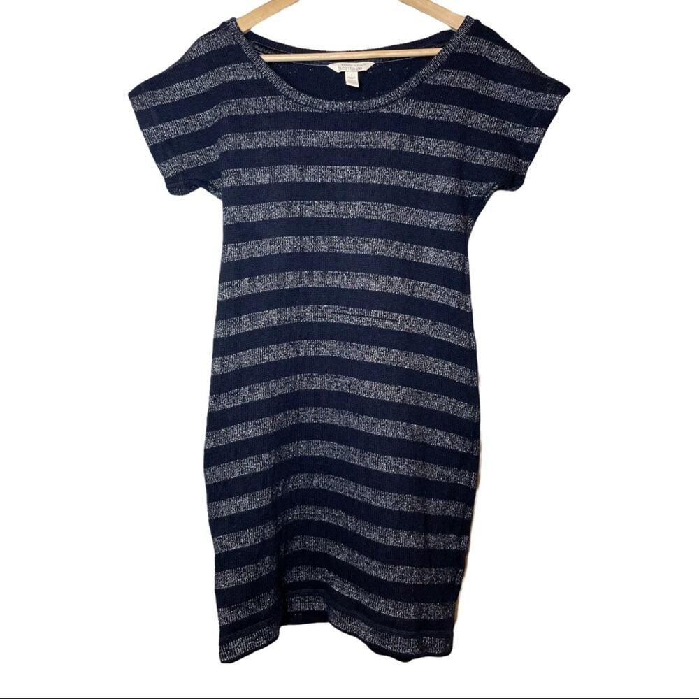 Banana Republic Heritage Striped Sweater Dress Navy Silver Metallic Wool Blend